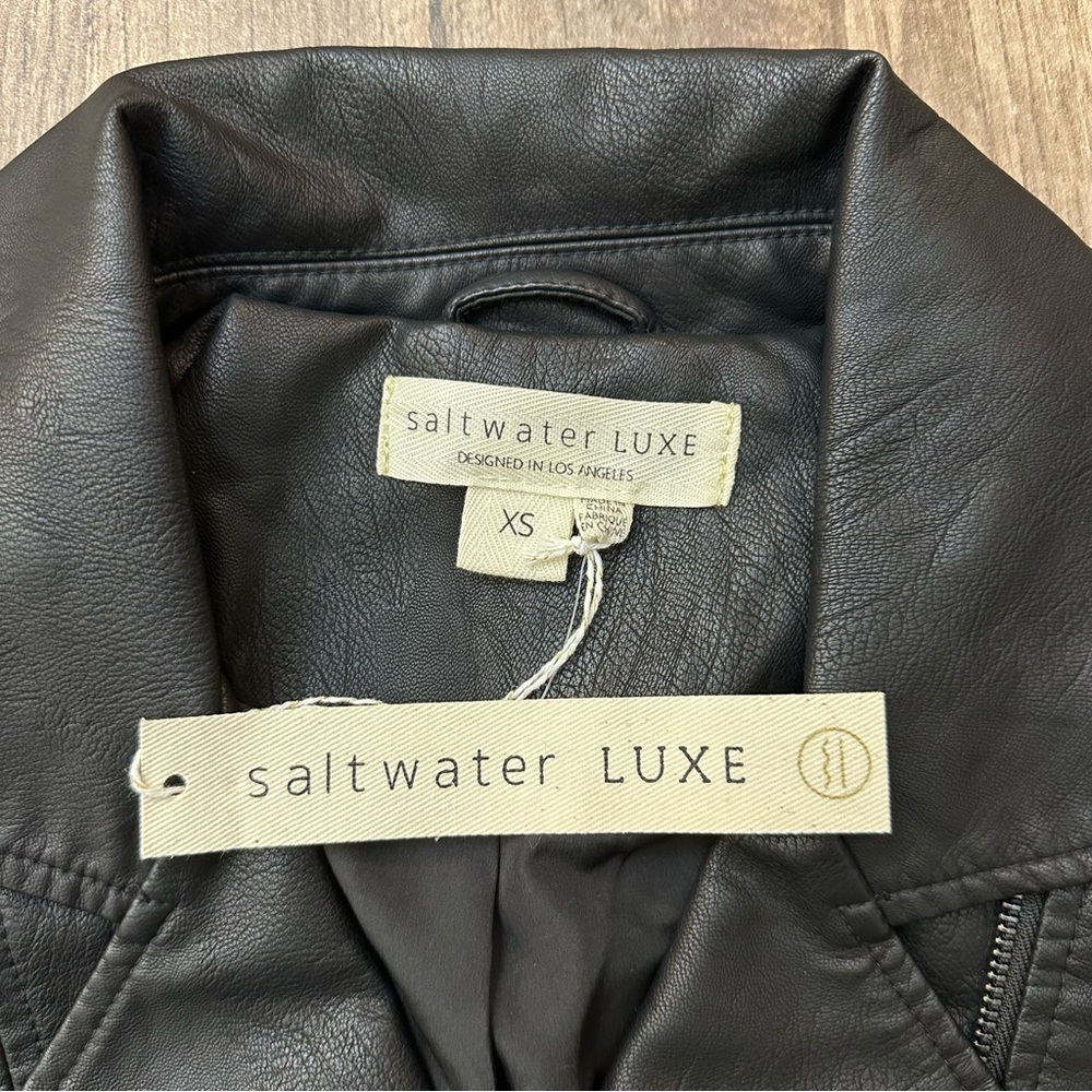 SALTWATER LUXE Isola Faux leather Moto Jacket Women's Black - Picture 3 of 8